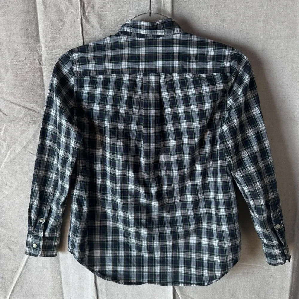 Ralph Lauren Boys Plaid Button Down Shirt Navy Green White Size‎ M 10-12 Cotton